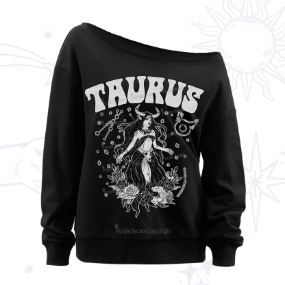 Purplehecate Taurus Zodiac Glyphs Off The Shoulder Sweatshirt