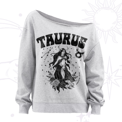 Purplehecate Taurus Zodiac Glyphs Off The Shoulder Sweatshirt