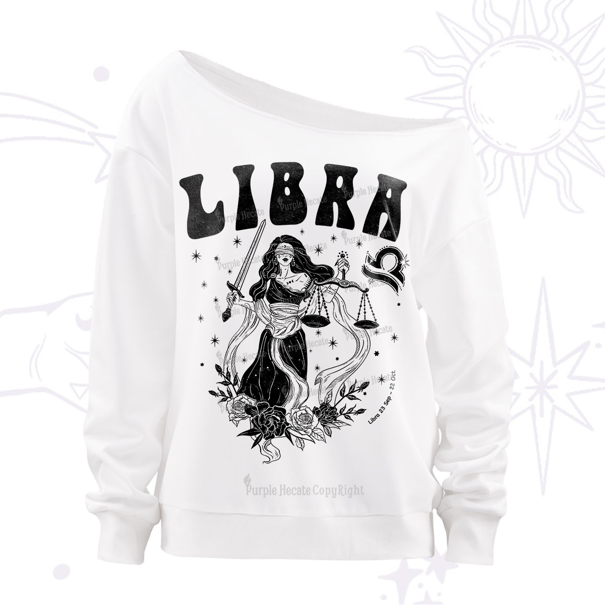 Purplehecate libra Zodiac Glyphs Off The Shoulder Sweatshirt