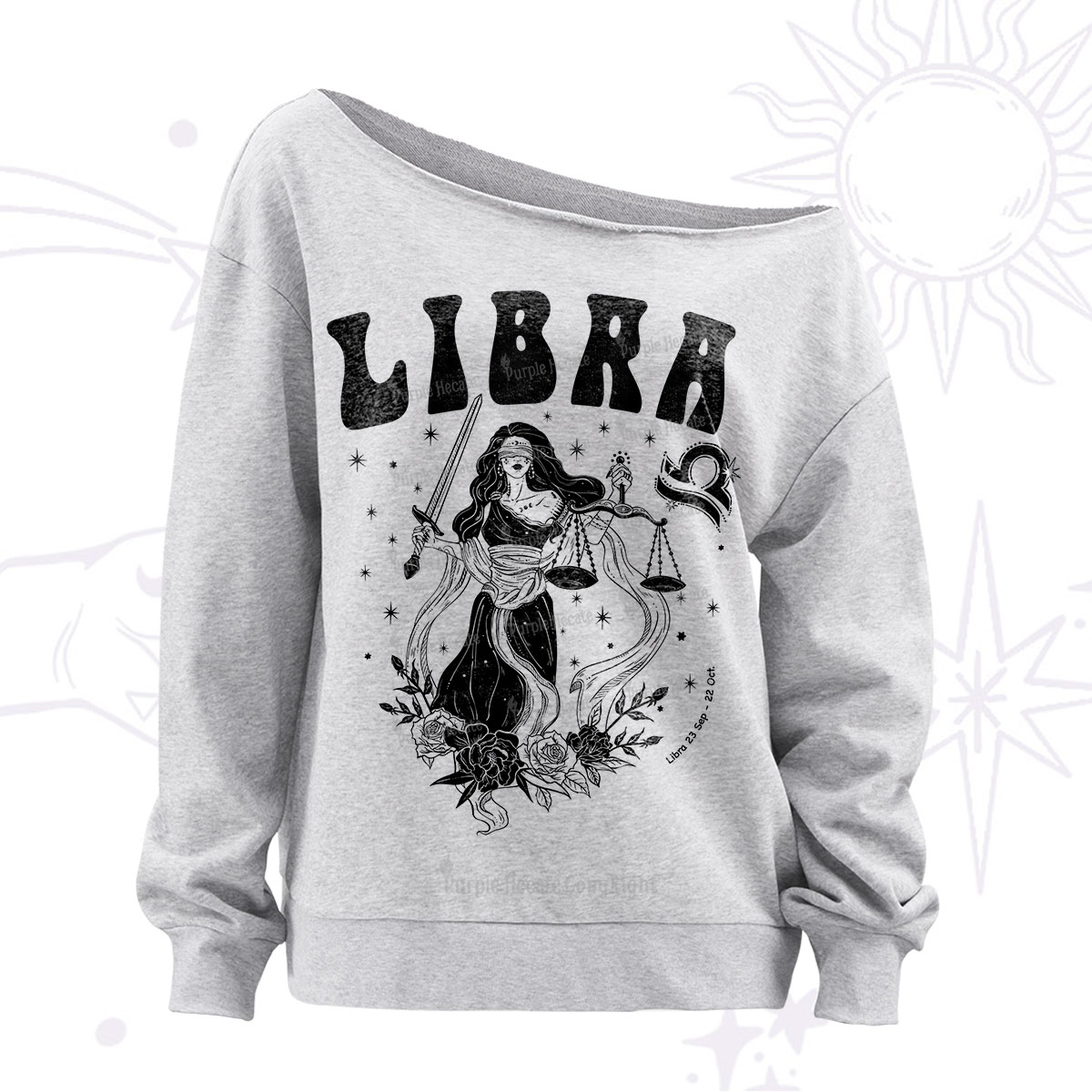 Purplehecate libra Zodiac Glyphs Off The Shoulder Sweatshirt
