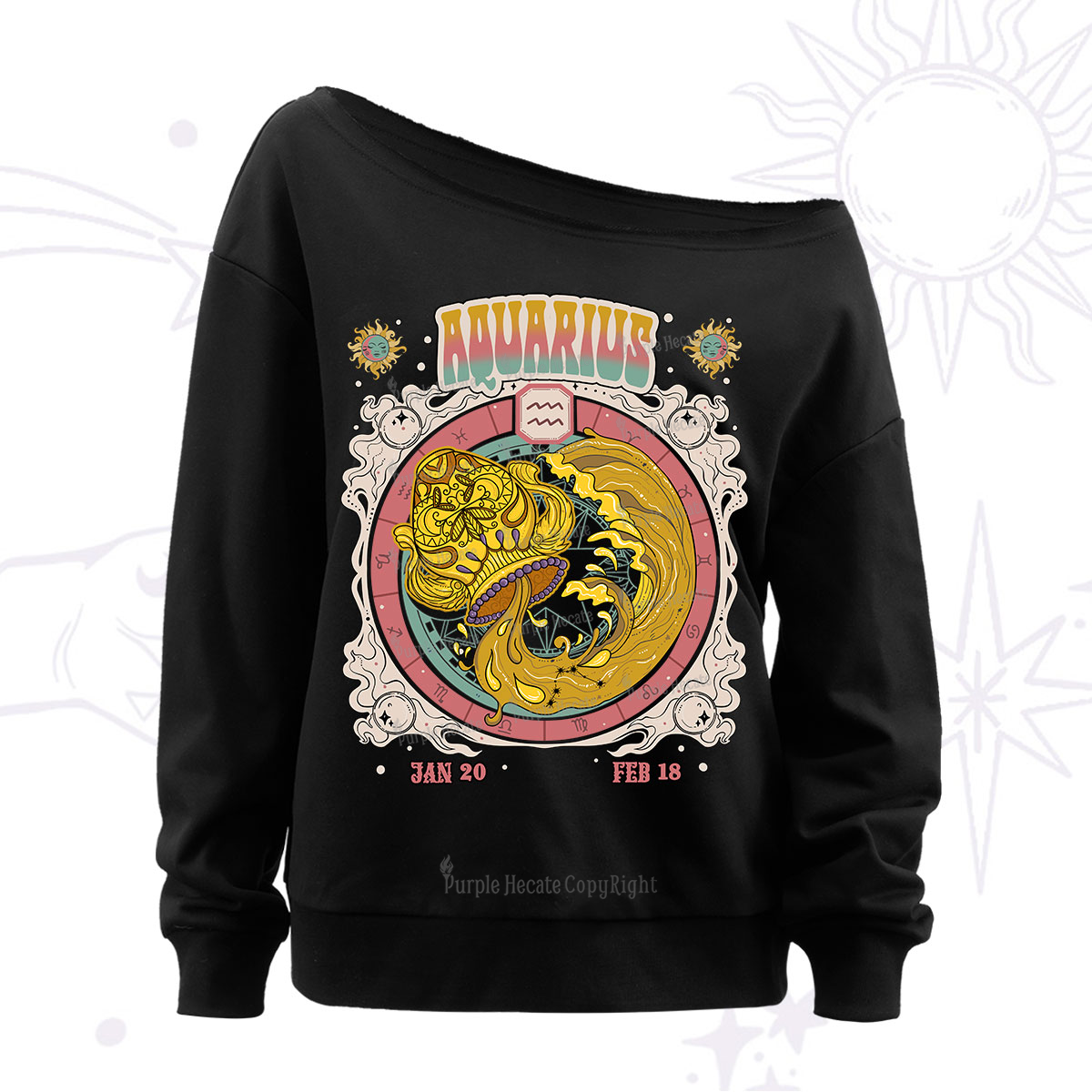 Purplehecate Aquarius Cosmic Zodiac Off The Shoulder Sweatshirt