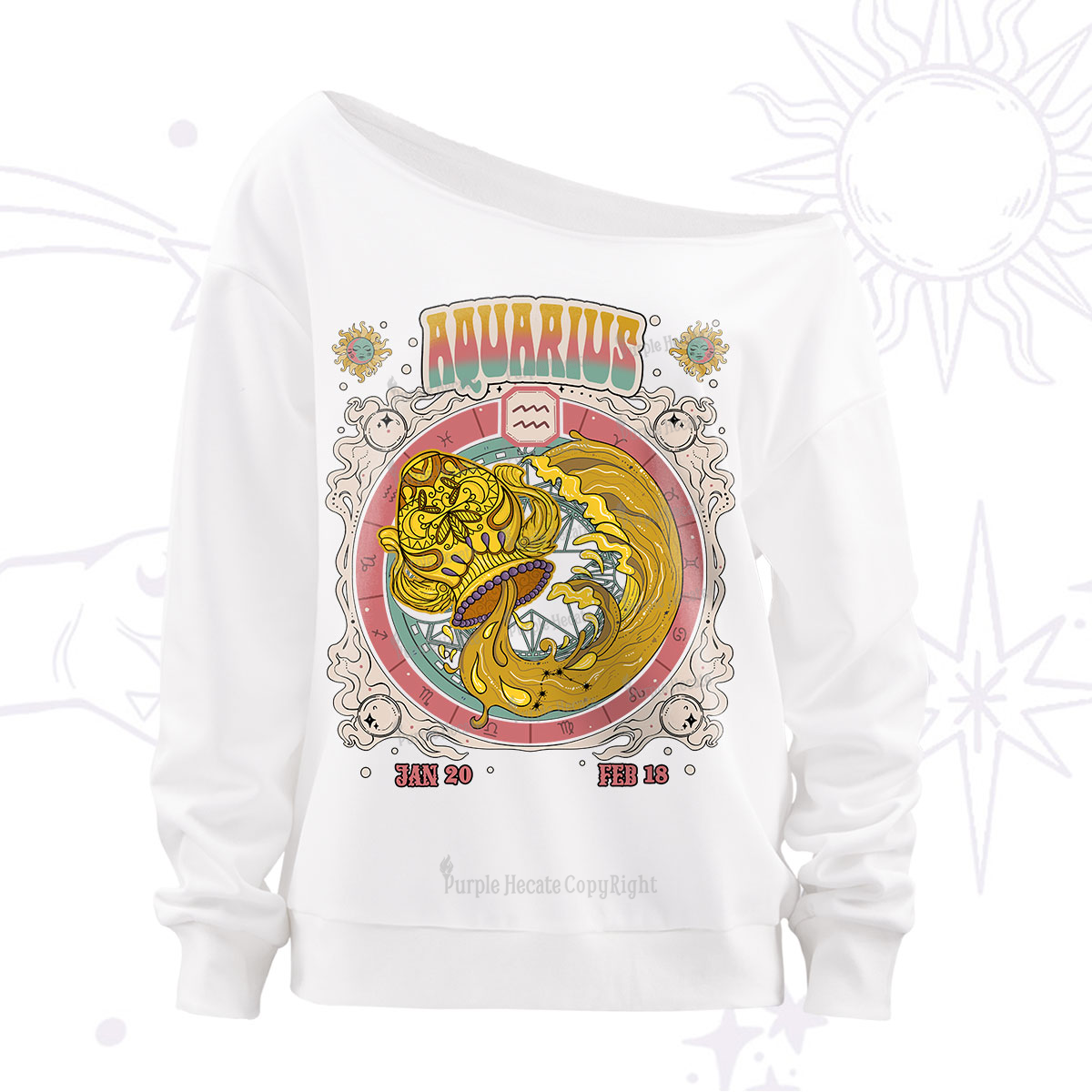 Purplehecate Aquarius Cosmic Zodiac Off The Shoulder Sweatshirt