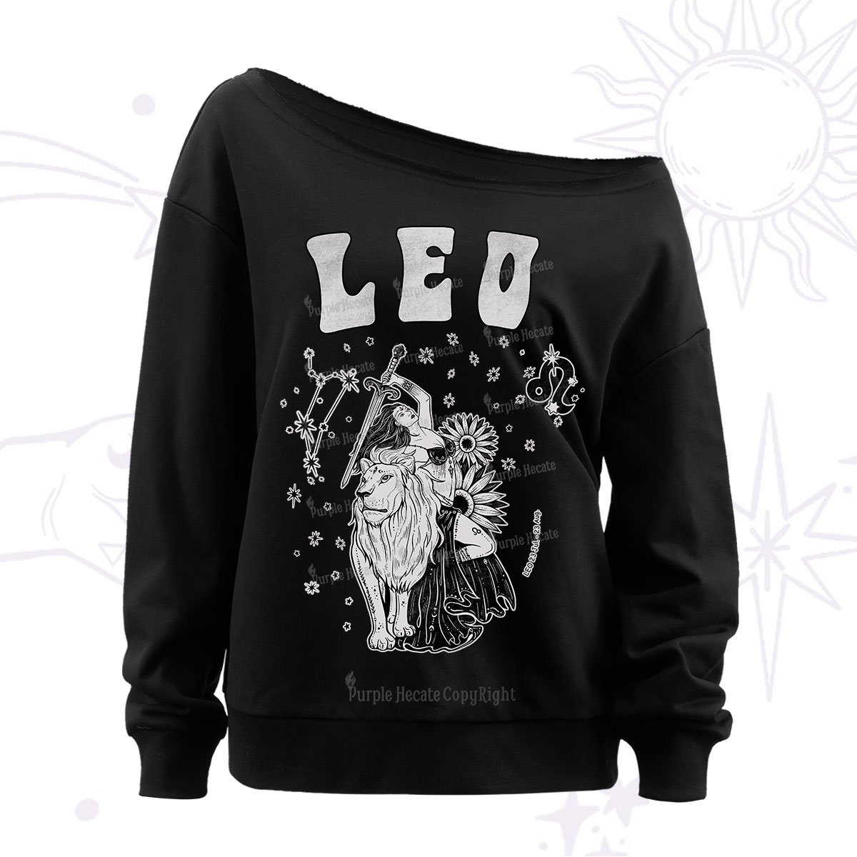 Purplehecate leo Zodiac Glyphs Off The Shoulder Sweatshirt