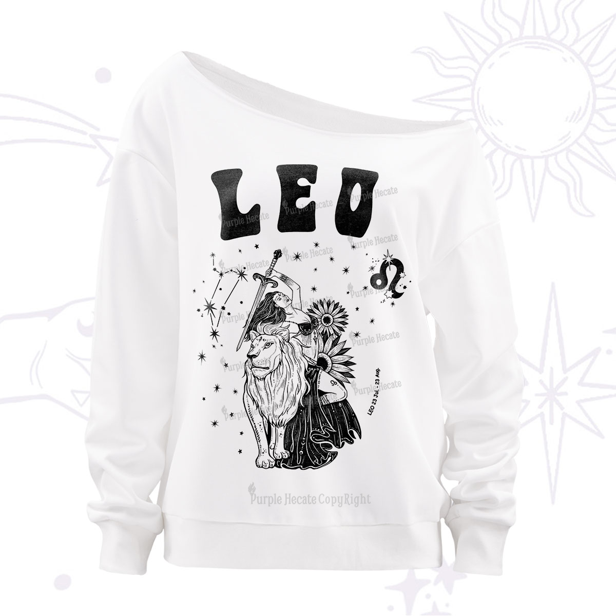 Purplehecate leo Zodiac Glyphs Off The Shoulder Sweatshirt