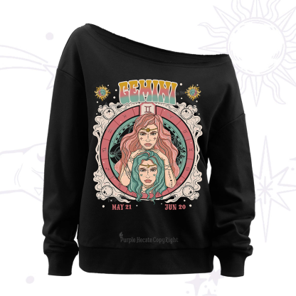 Purplehecate gemini Cosmic Zodiac Off The Shoulder Sweatshirt