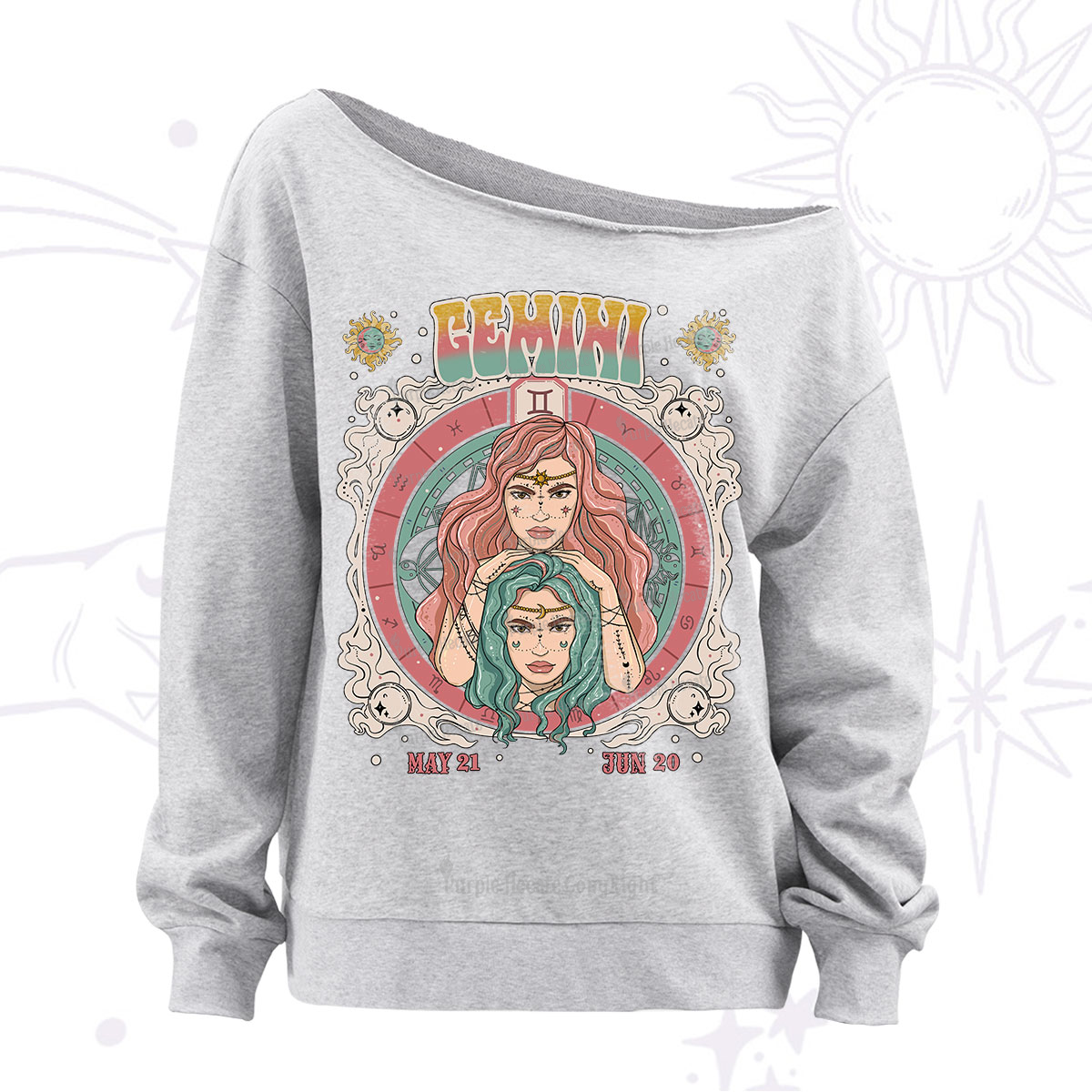 Purplehecate gemini Cosmic Zodiac Off The Shoulder Sweatshirt