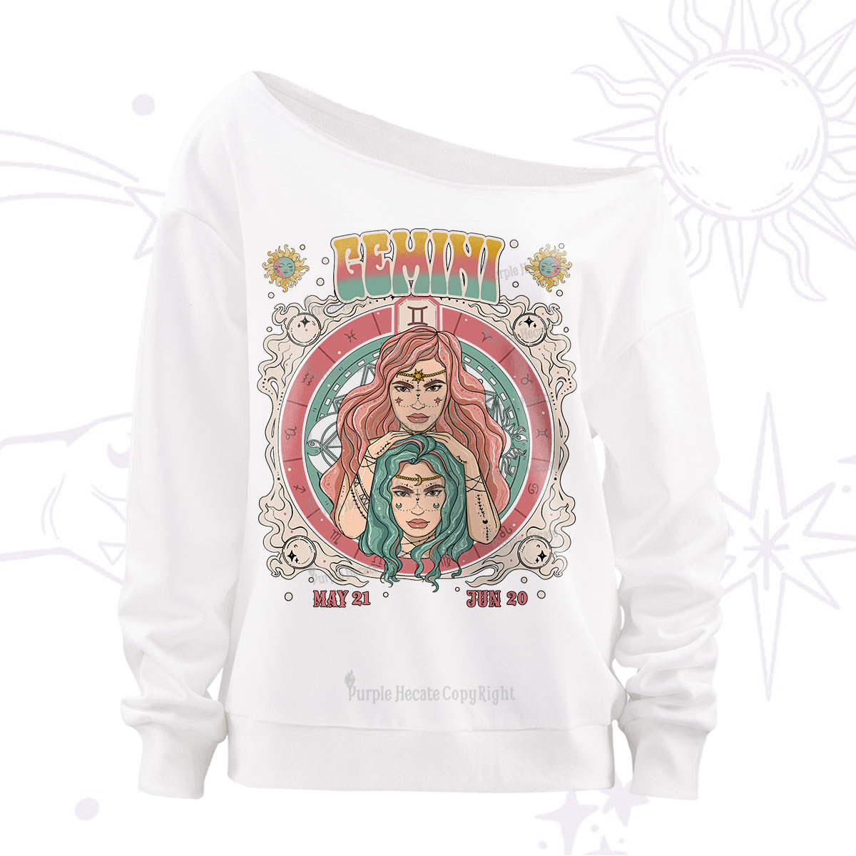 Purplehecate gemini Cosmic Zodiac Off The Shoulder Sweatshirt