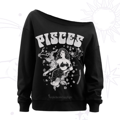 Purplehecate pisces Zodiac Glyphs Off The Shoulder Sweatshirt