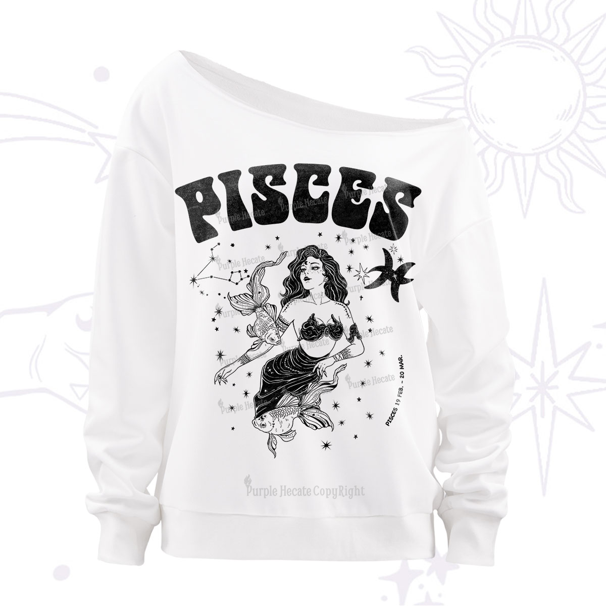 Purplehecate pisces Zodiac Glyphs Off The Shoulder Sweatshirt