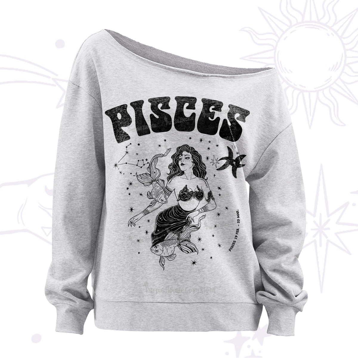 Purplehecate pisces Zodiac Glyphs Off The Shoulder Sweatshirt