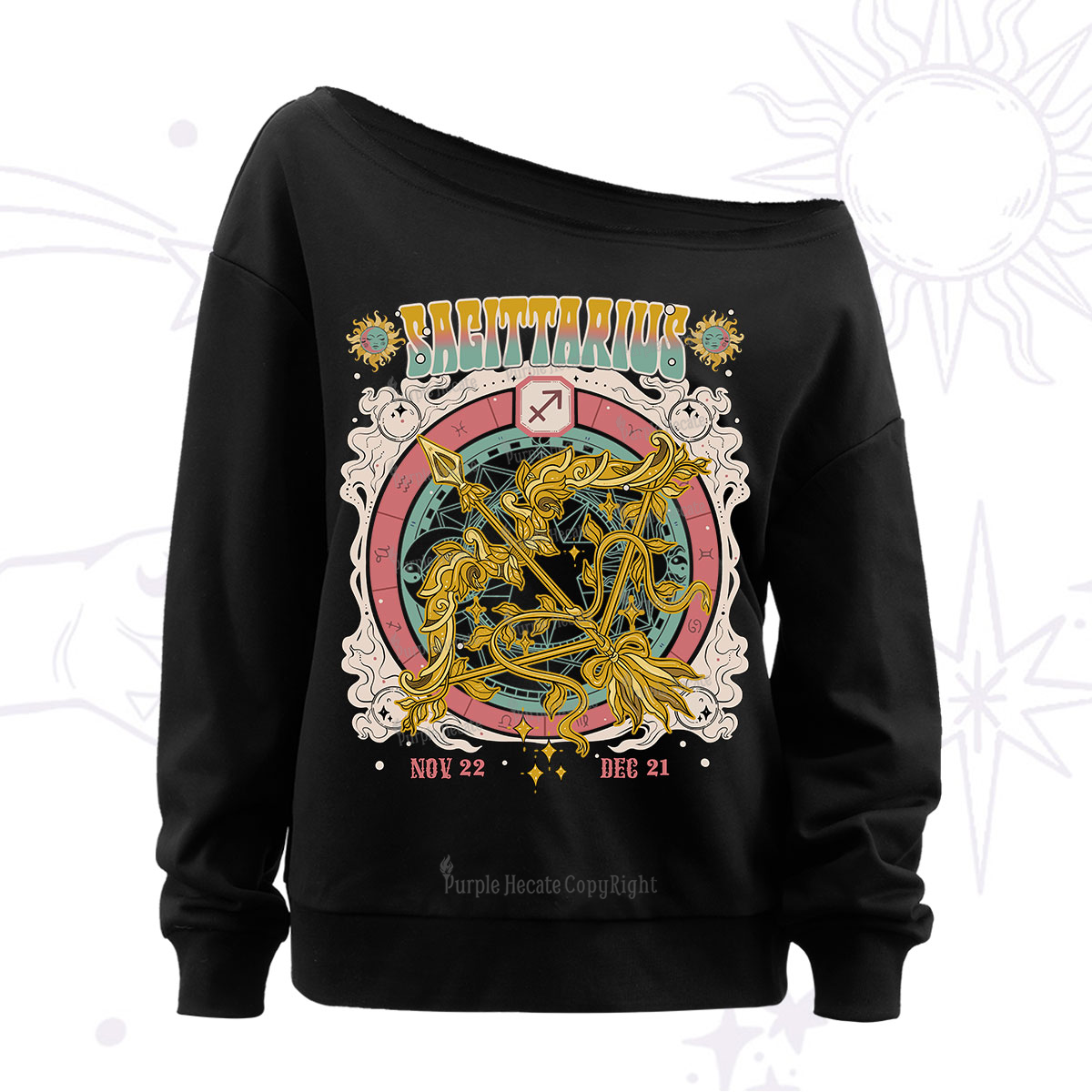Purplehecate Sagittarius Cosmic Zodiac Off The Shoulder Sweatshirt