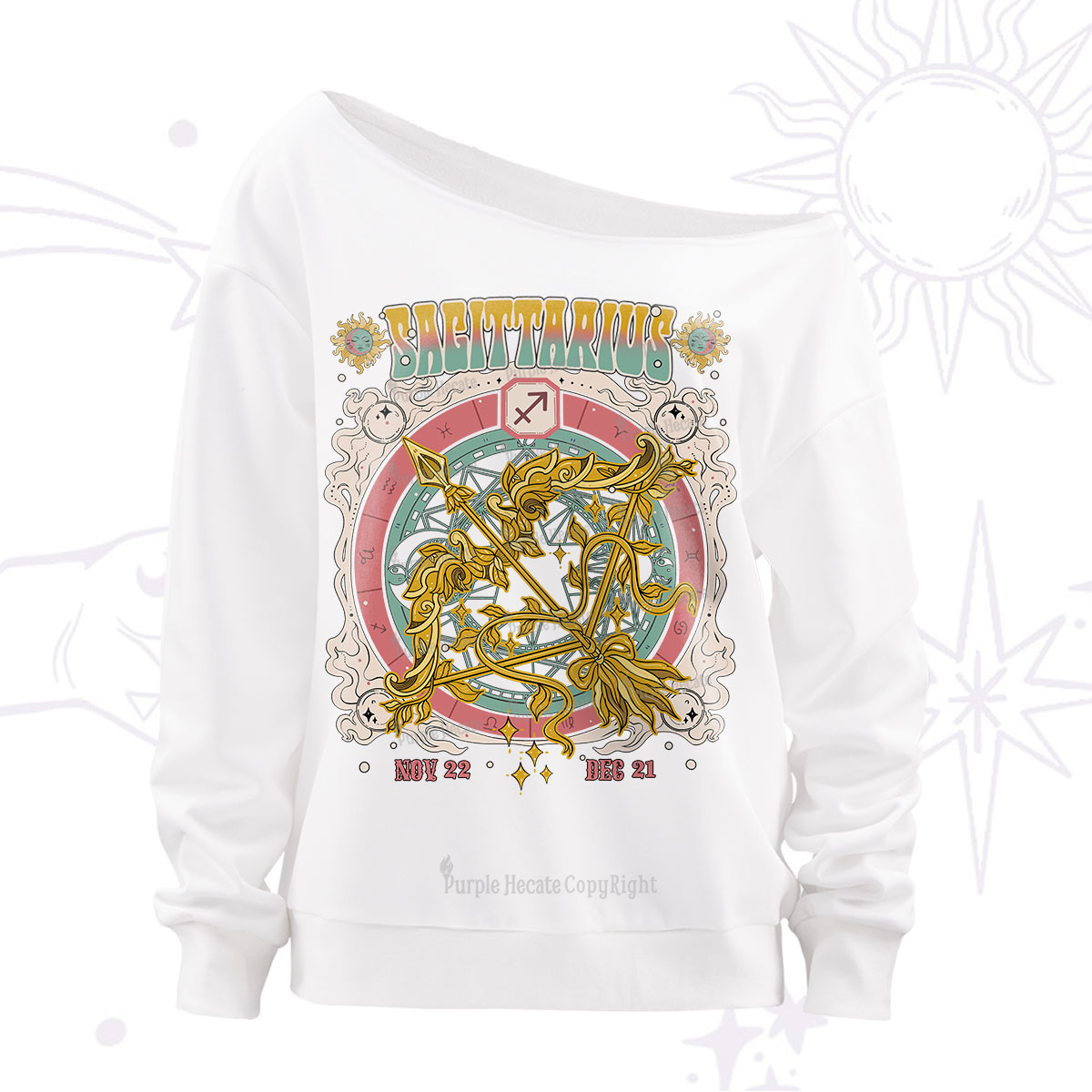 Purplehecate Sagittarius Cosmic Zodiac Off The Shoulder Sweatshirt