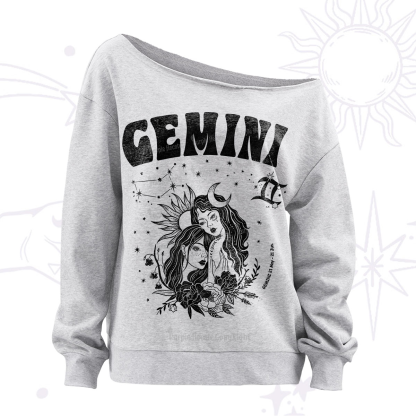 Purplehecate Gemini Zodiac Glyphs Off The Shoulder Sweatshirt