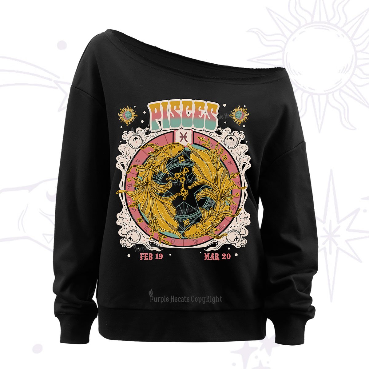 Purplehecate pisces Cosmic Zodiac Off The Shoulder Sweatshirt