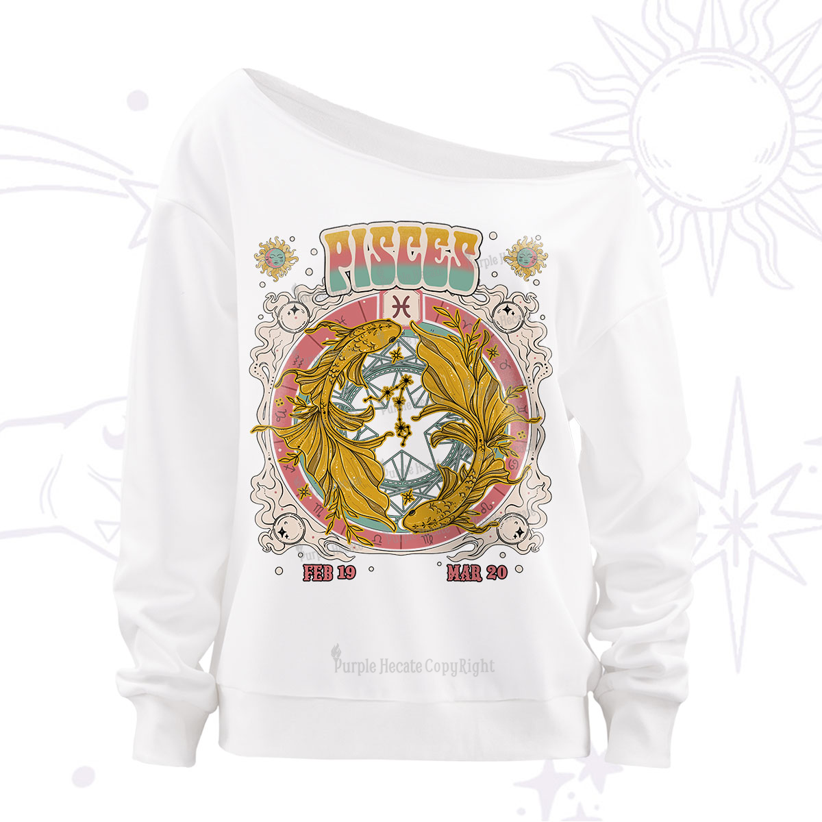 Purplehecate pisces Cosmic Zodiac Off The Shoulder Sweatshirt