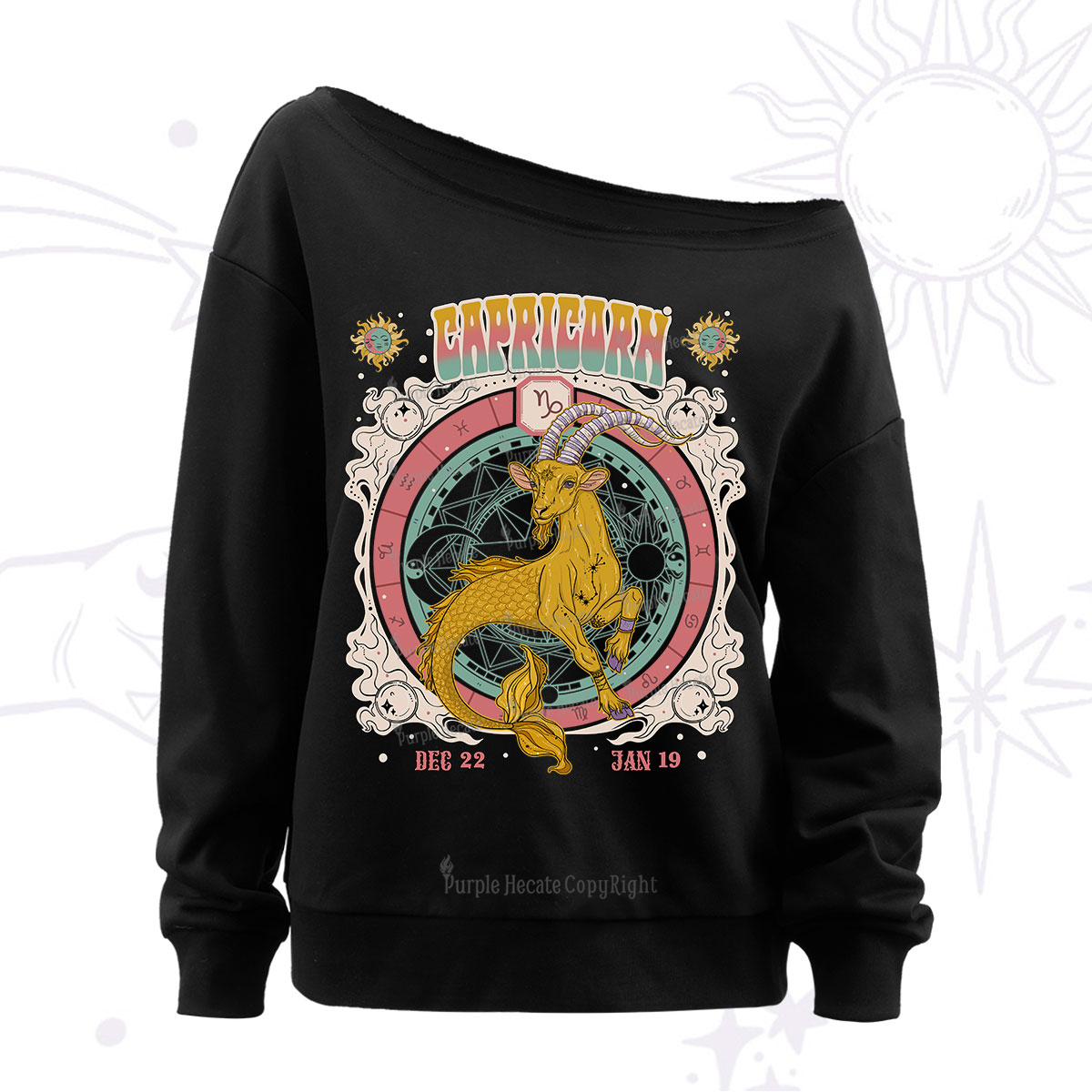 Purplehecate Capricorn Cosmic Zodiac Off The Shoulder Sweatshirt