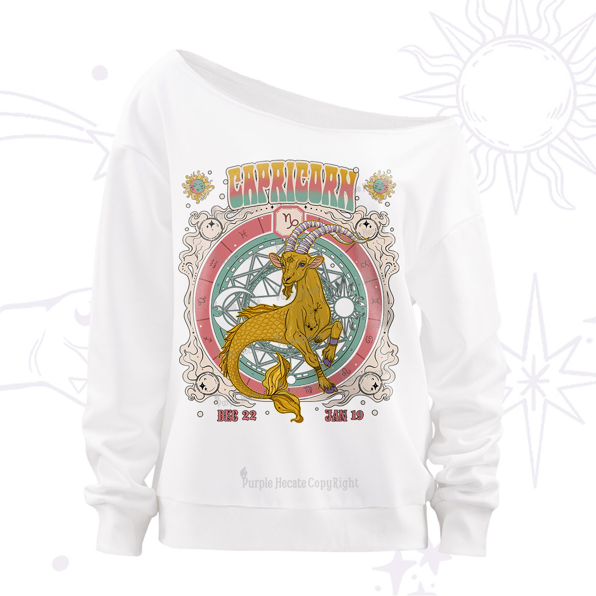 Purplehecate Capricorn Cosmic Zodiac Off The Shoulder Sweatshirt