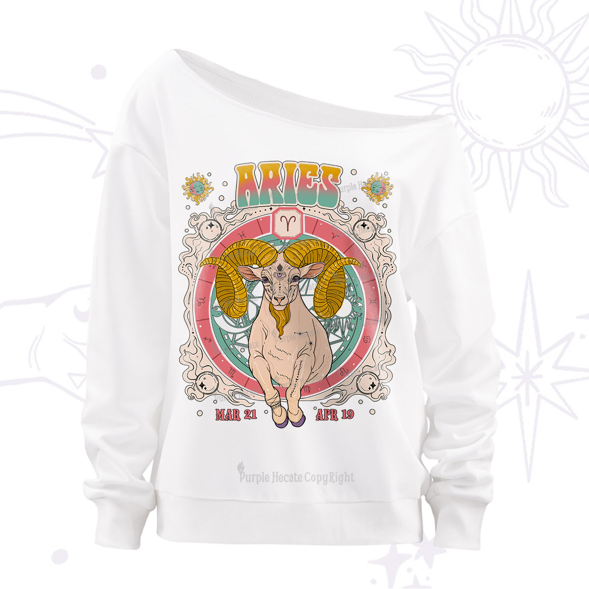Purplehecate Aries Cosmic Zodiac Off The Shoulder Sweatshirt