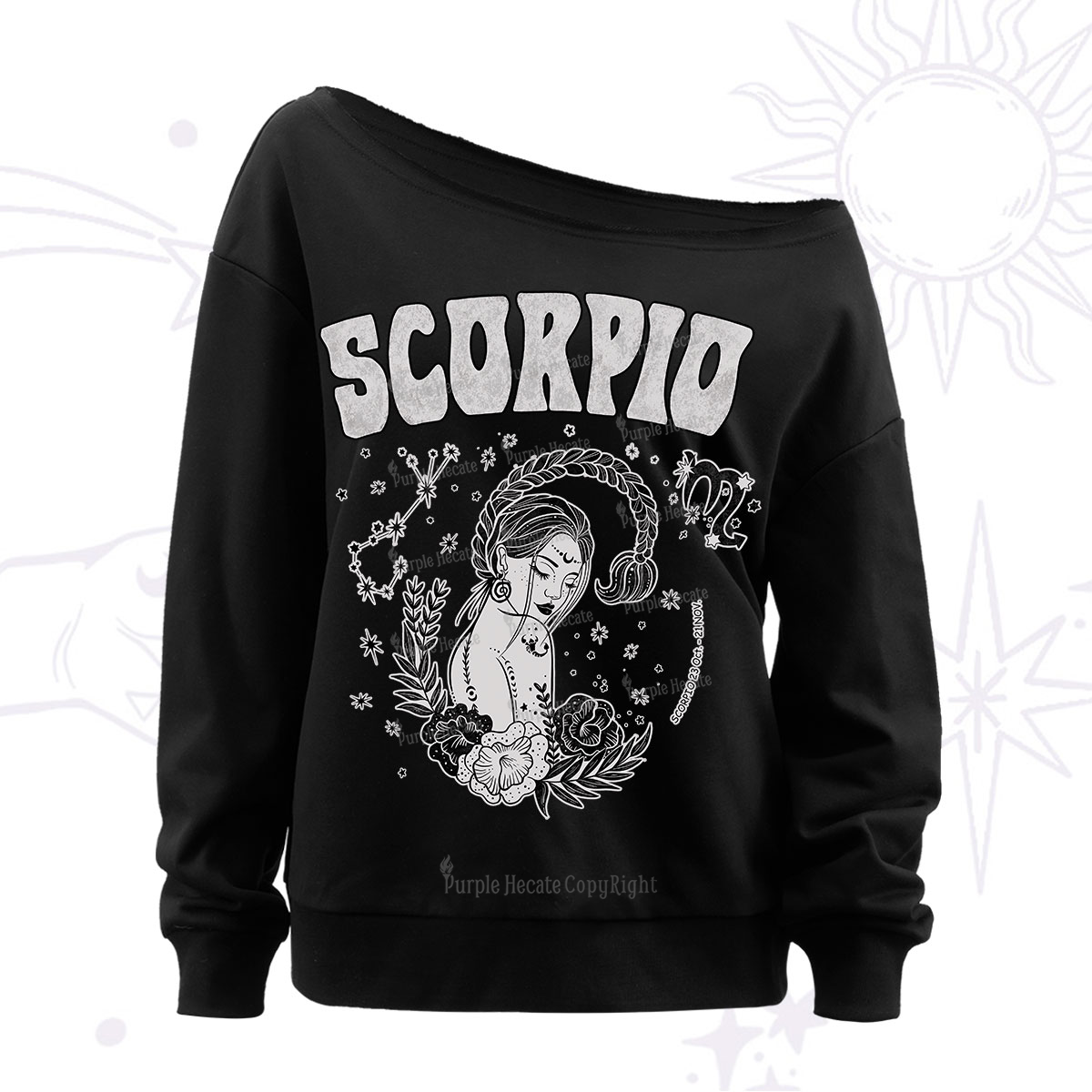 Purplehecate scorpio Zodiac Glyphs Off The Shoulder Sweatshirt