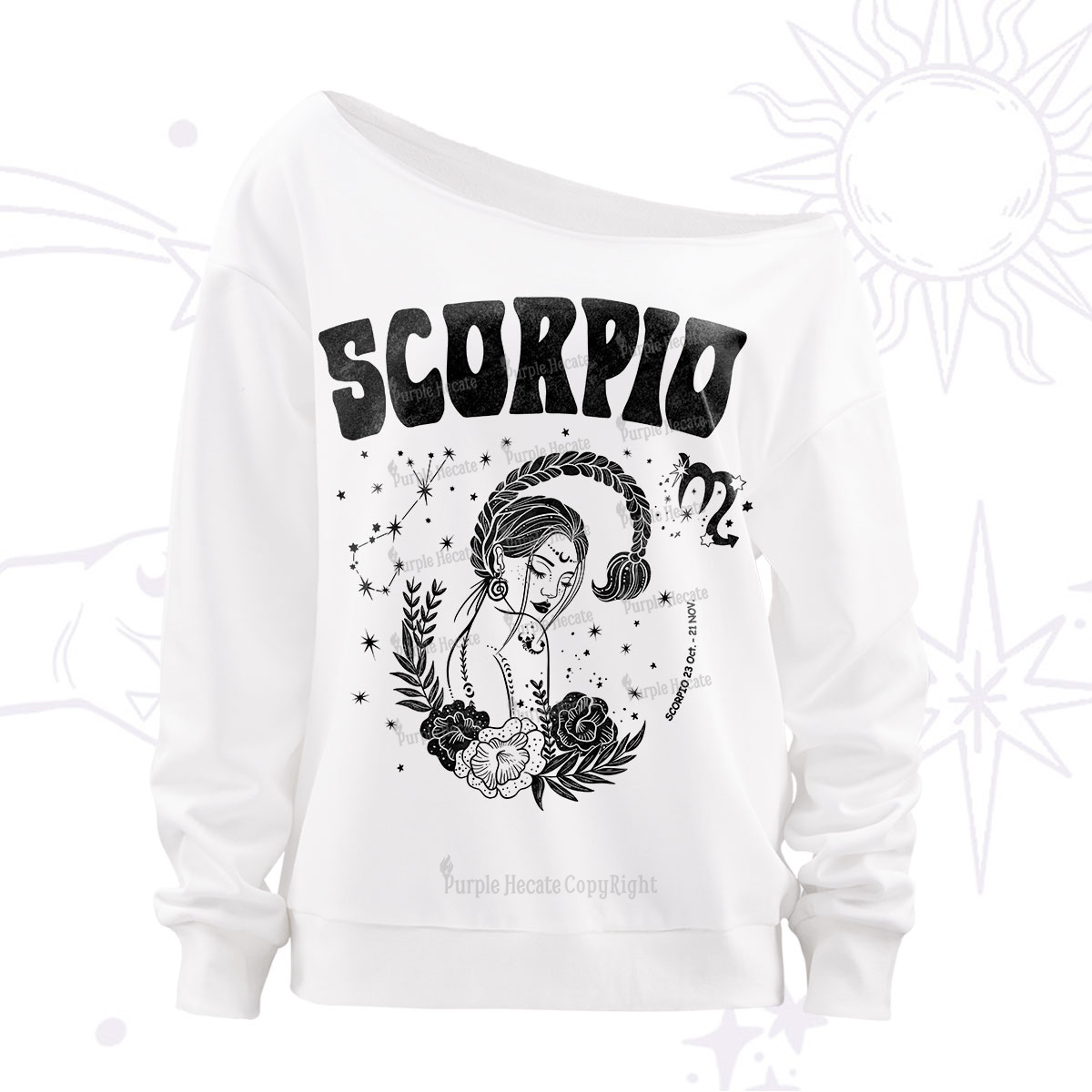 Purplehecate scorpio Zodiac Glyphs Off The Shoulder Sweatshirt