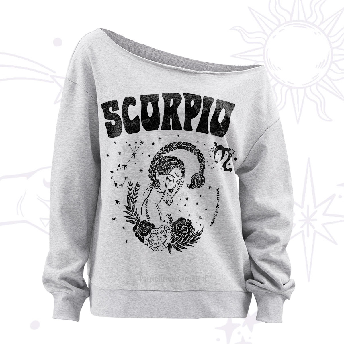 Purplehecate scorpio Zodiac Glyphs Off The Shoulder Sweatshirt