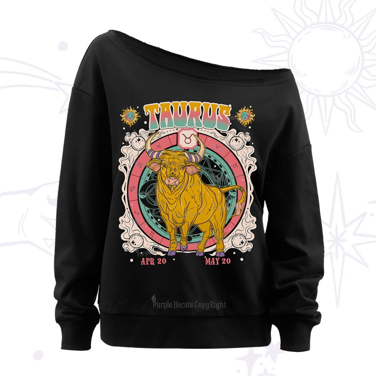 Purplehecate taurus Cosmic Zodiac Off The Shoulder Sweatshirt
