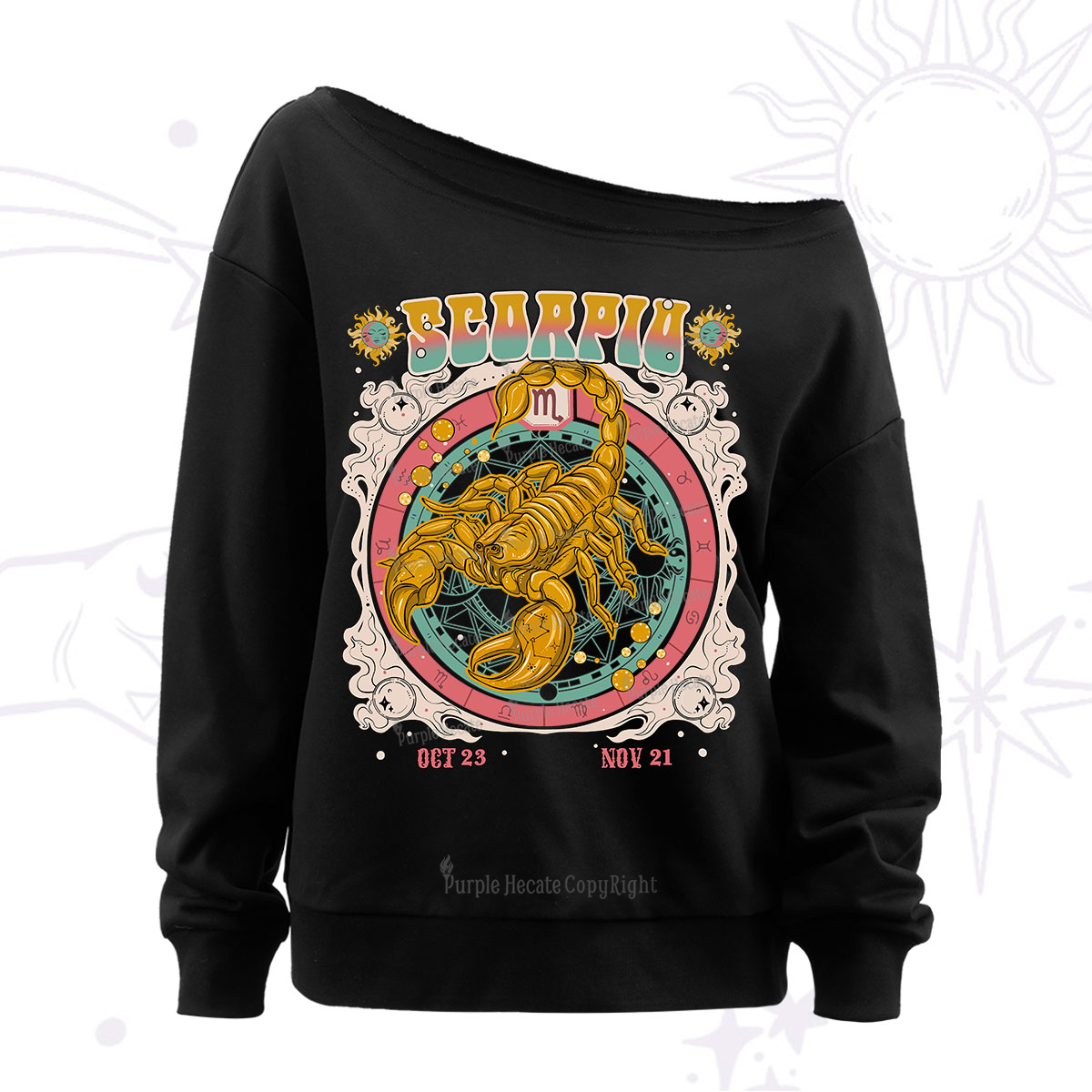 Purplehecate Scorpio Cosmic Zodia Off The Shoulder Sweatshirt