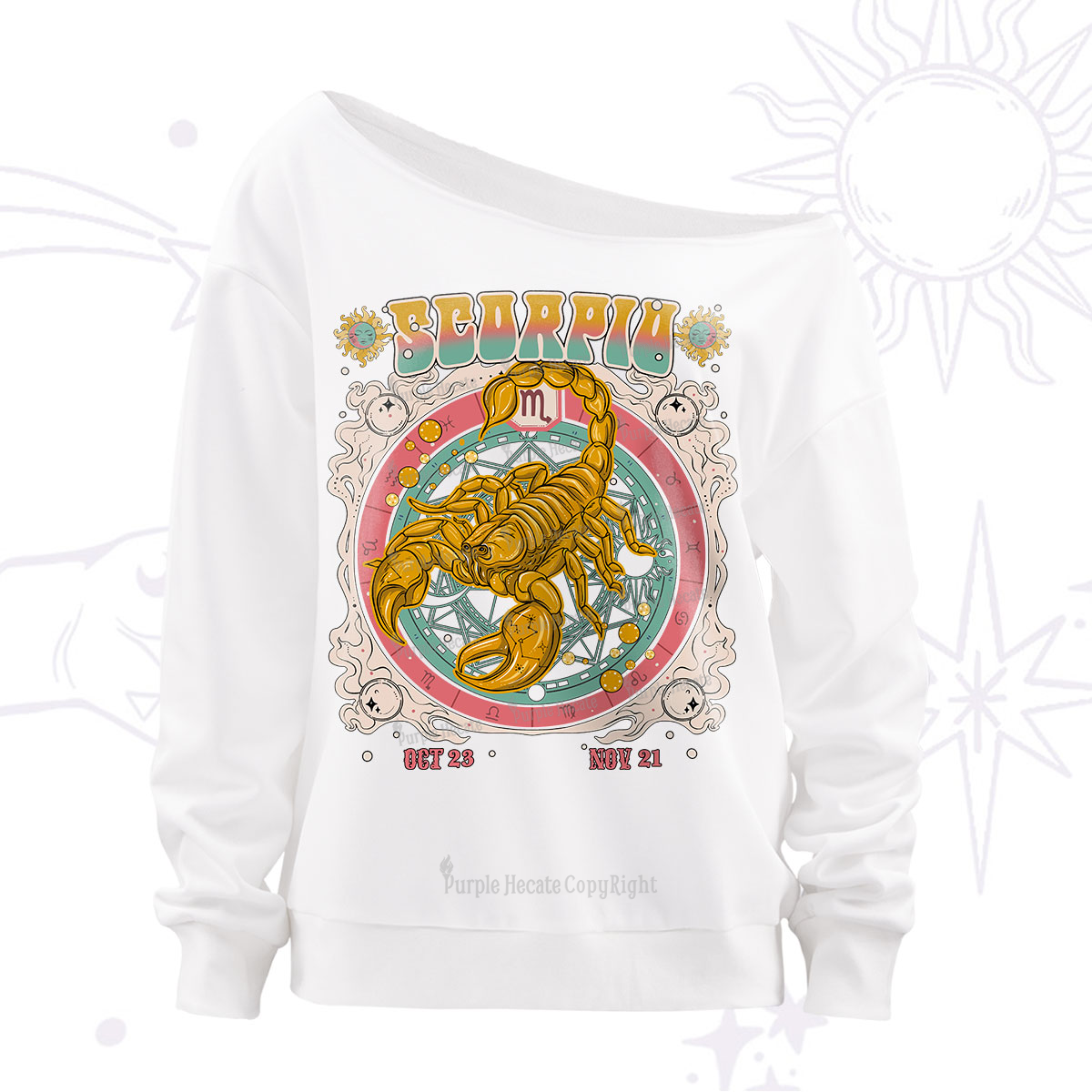 Purplehecate Scorpio Cosmic Zodia Off The Shoulder Sweatshirt
