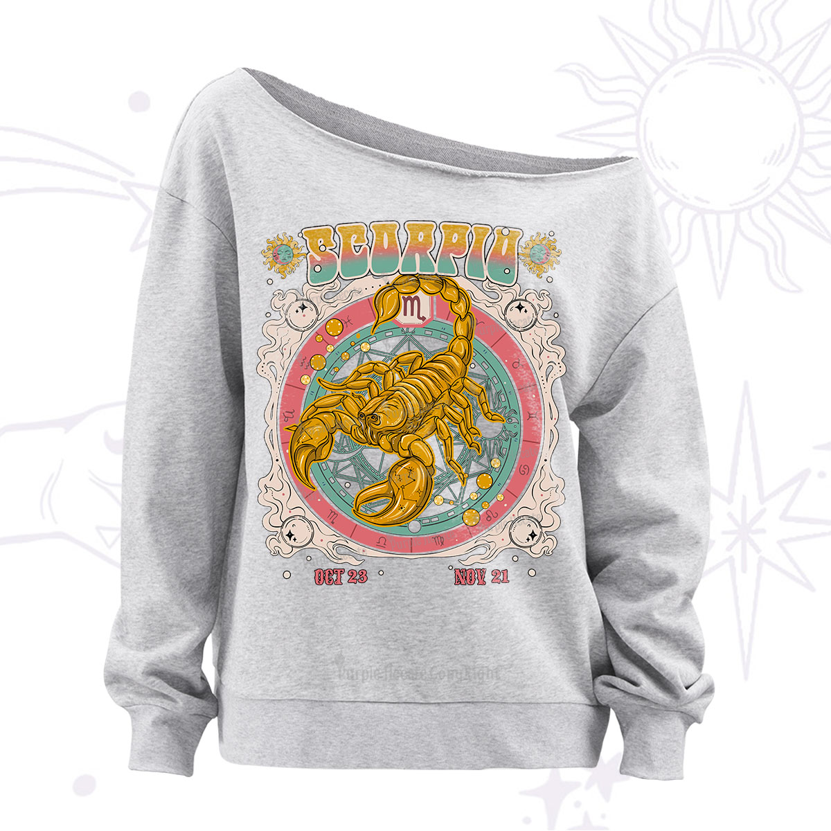 Purplehecate Scorpio Cosmic Zodia Off The Shoulder Sweatshirt