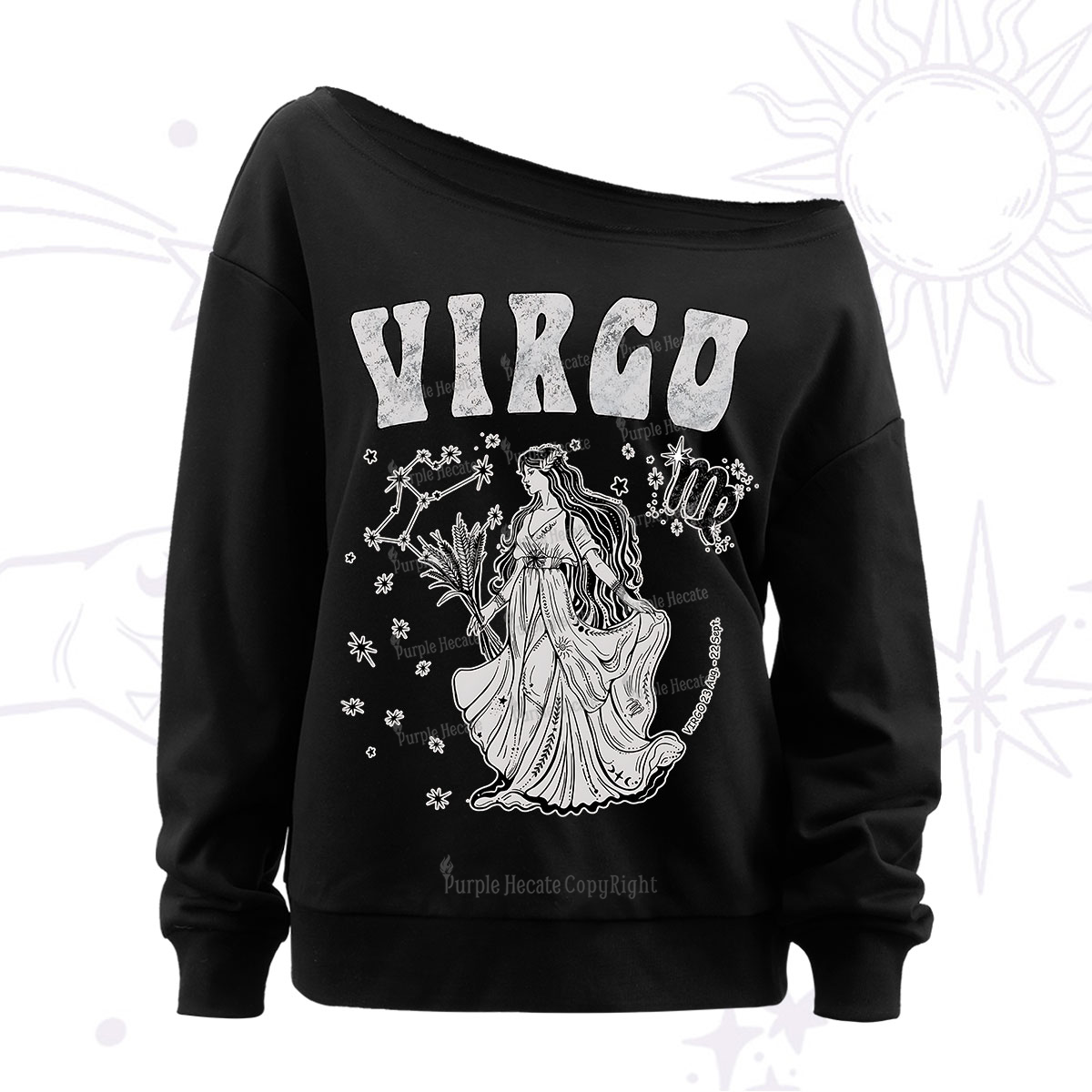 Purplehecate Virgo Zodiac Glyphs Off The Shoulder Sweatshirt