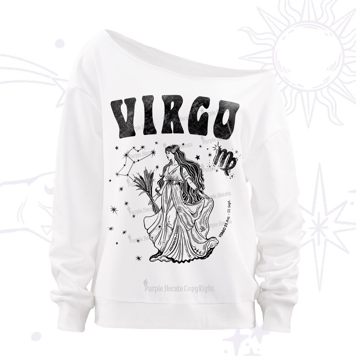 Purplehecate Virgo Zodiac Glyphs Off The Shoulder Sweatshirt