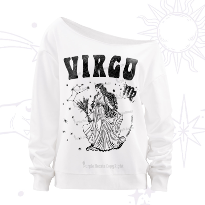 Purplehecate Virgo Zodiac Glyphs Off The Shoulder Sweatshirt