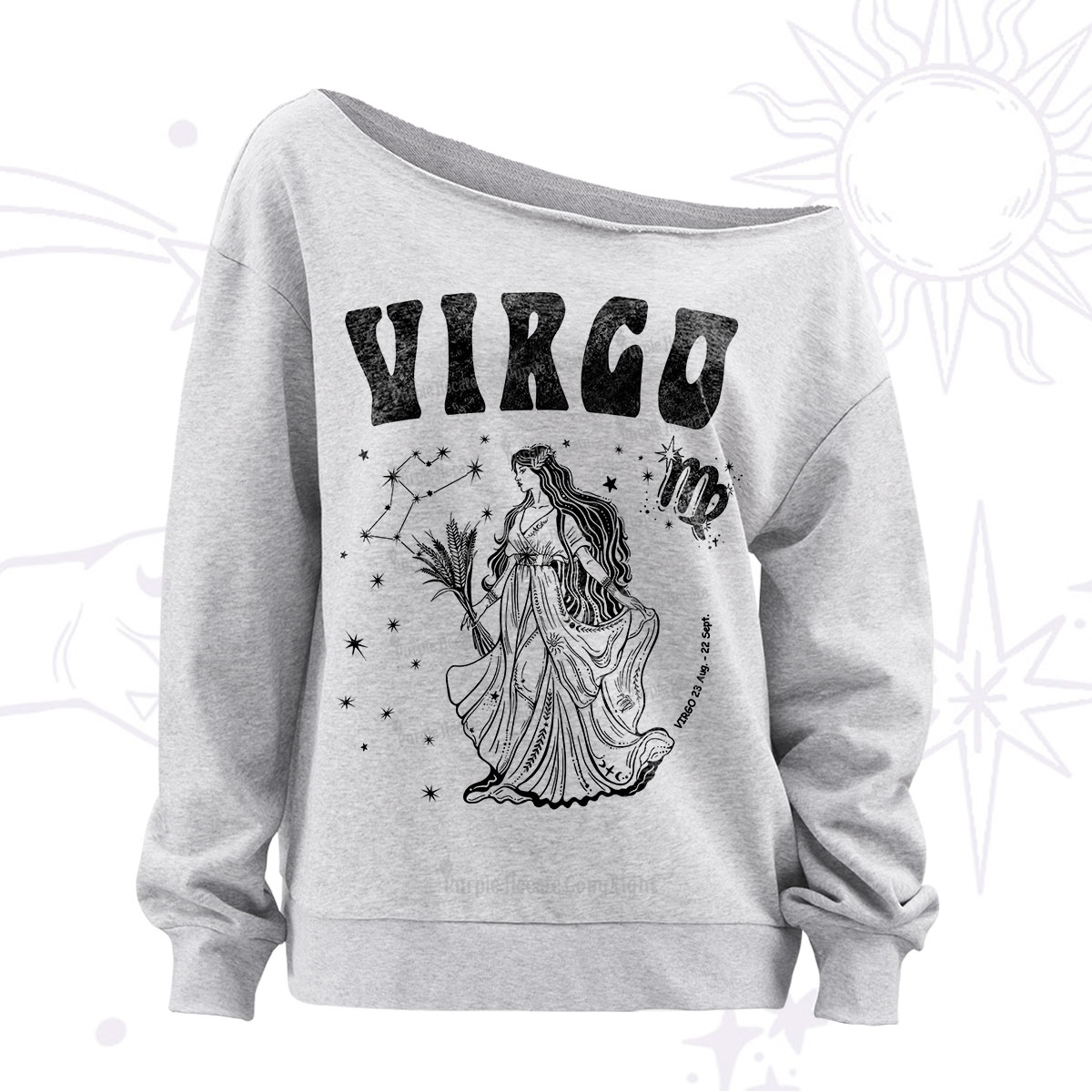 Purplehecate Virgo Zodiac Glyphs Off The Shoulder Sweatshirt