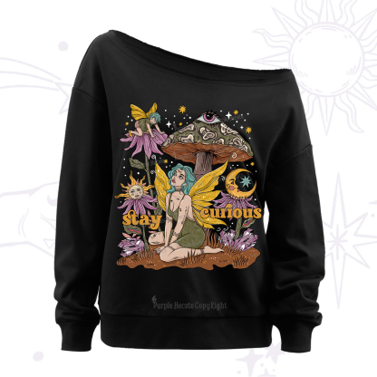Purplehecate Stay Curious Off The Shoulder Sweatshirt