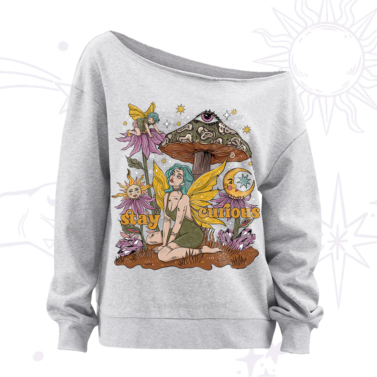 Purplehecate Stay Curious Off The Shoulder Sweatshirt