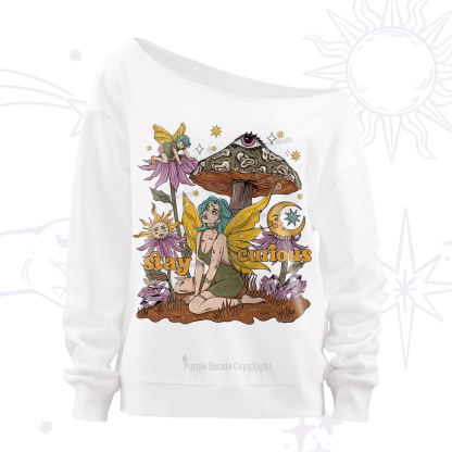 Purplehecate Stay Curious Off The Shoulder Sweatshirt