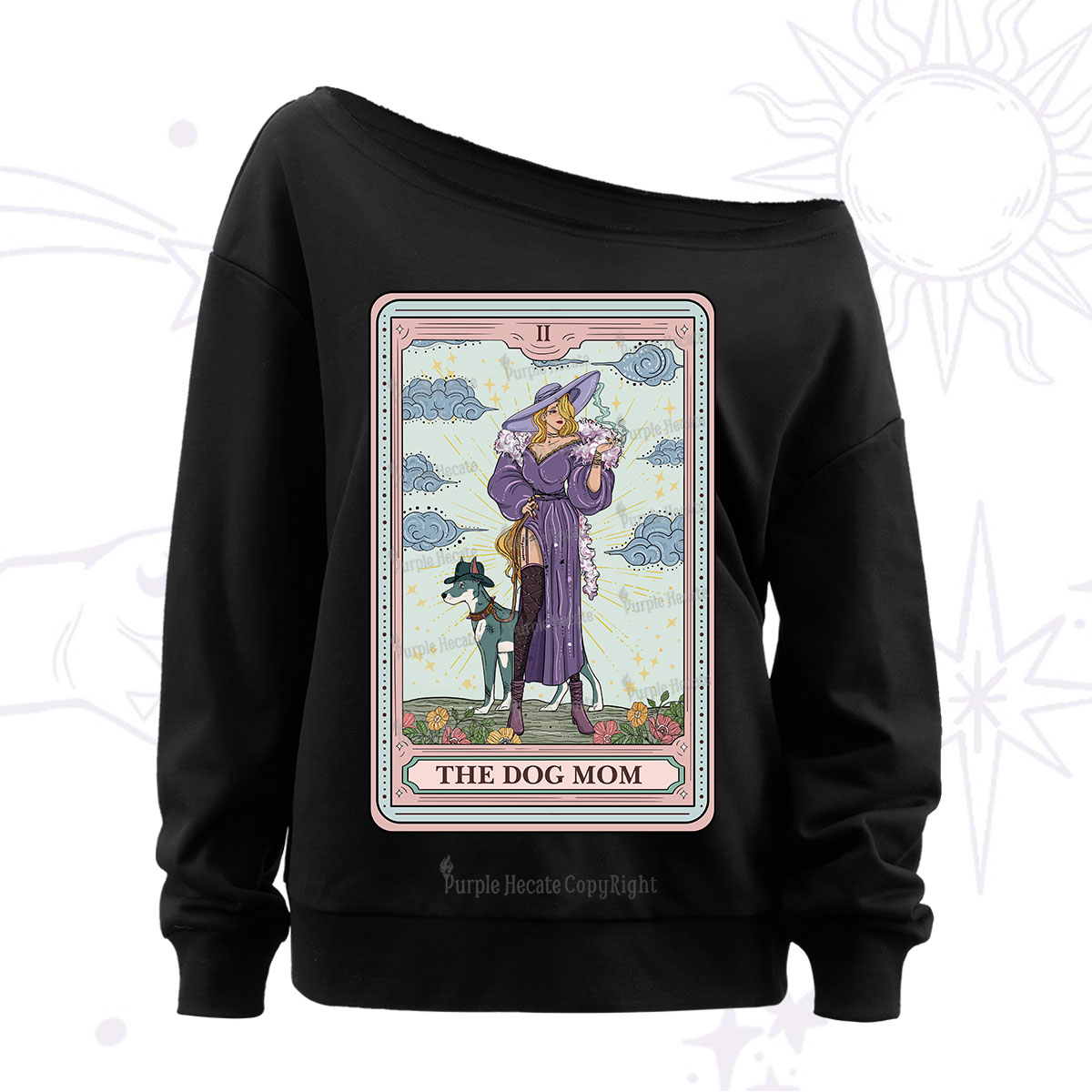 Purplehecate The Dog Mom Tarot Off The Shoulder Sweatshirt