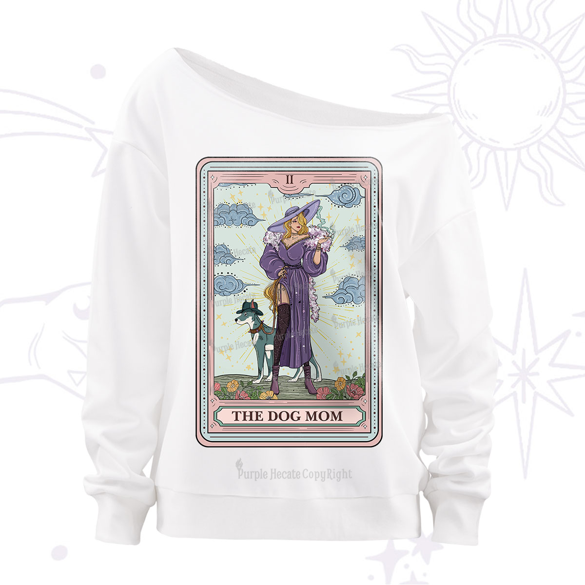 Purplehecate The Dog Mom Tarot Off The Shoulder Sweatshirt