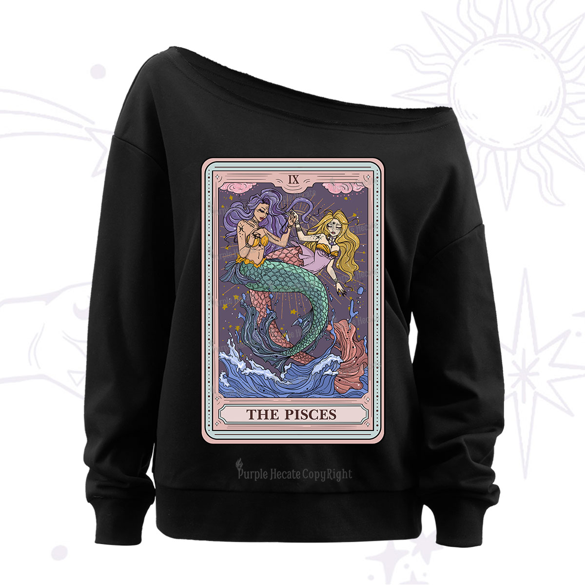 Purplehecate The Pisces Tarot Off The Shoulder Sweatshirt