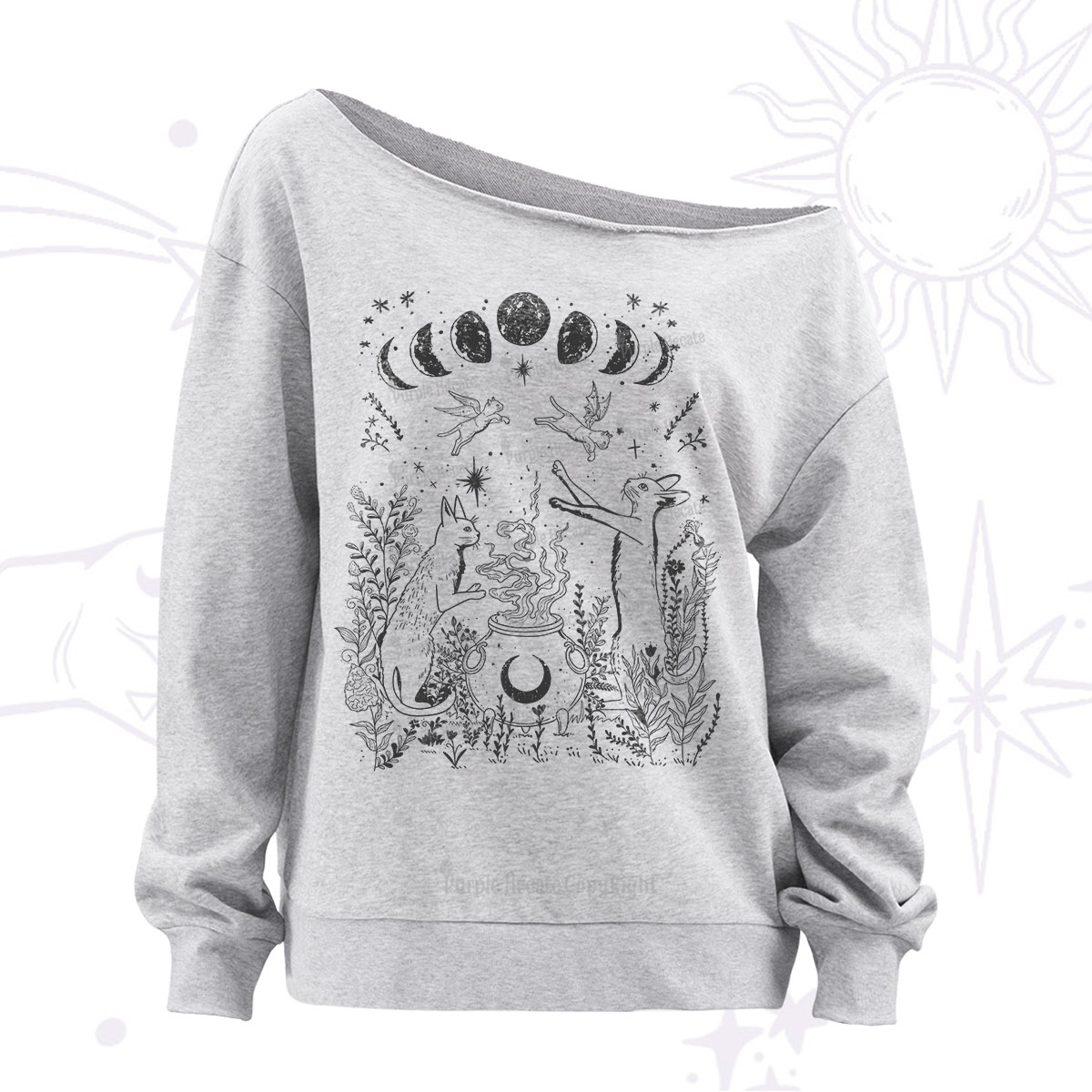 Purplehecate Celestial Cat Off The Shoulder Sweatshirt