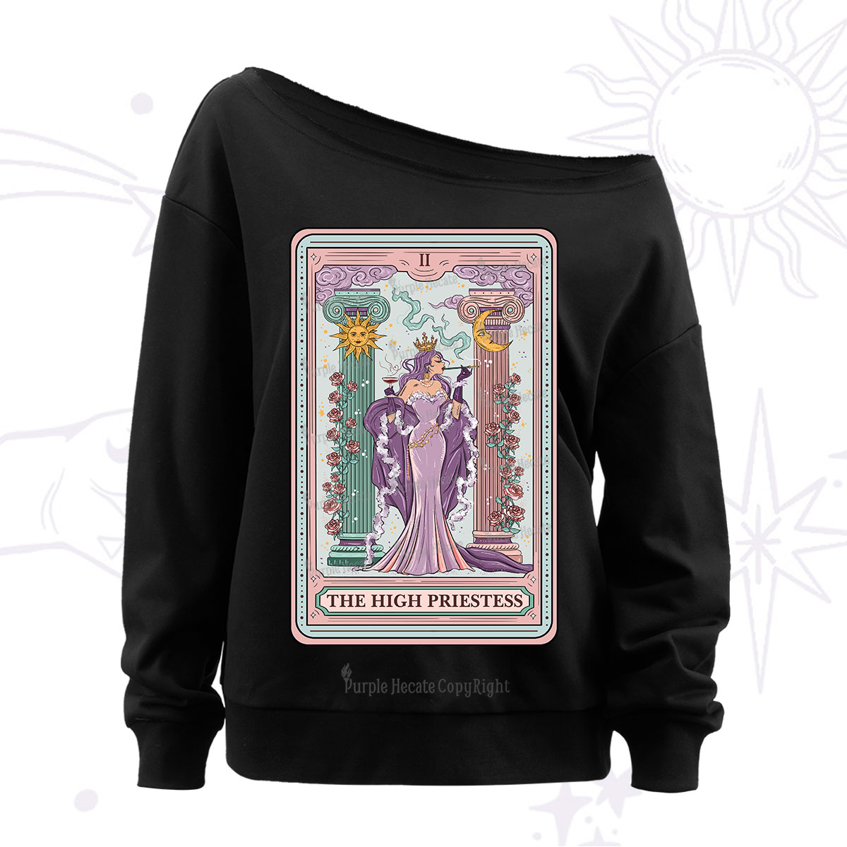 Purplehecate The High Priestess Tarot Card Off The Shoulder Sweatshirt