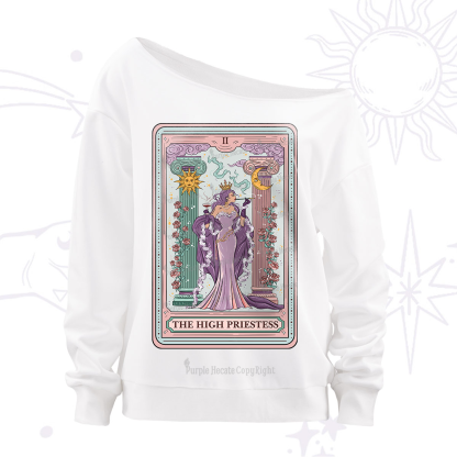 Purplehecate The High Priestess Tarot Card Off The Shoulder Sweatshirt