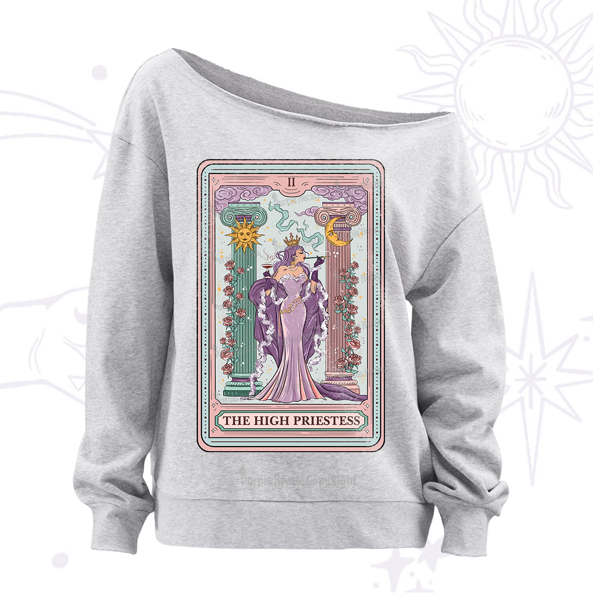 Purplehecate The High Priestess Tarot Card Off The Shoulder Sweatshirt
