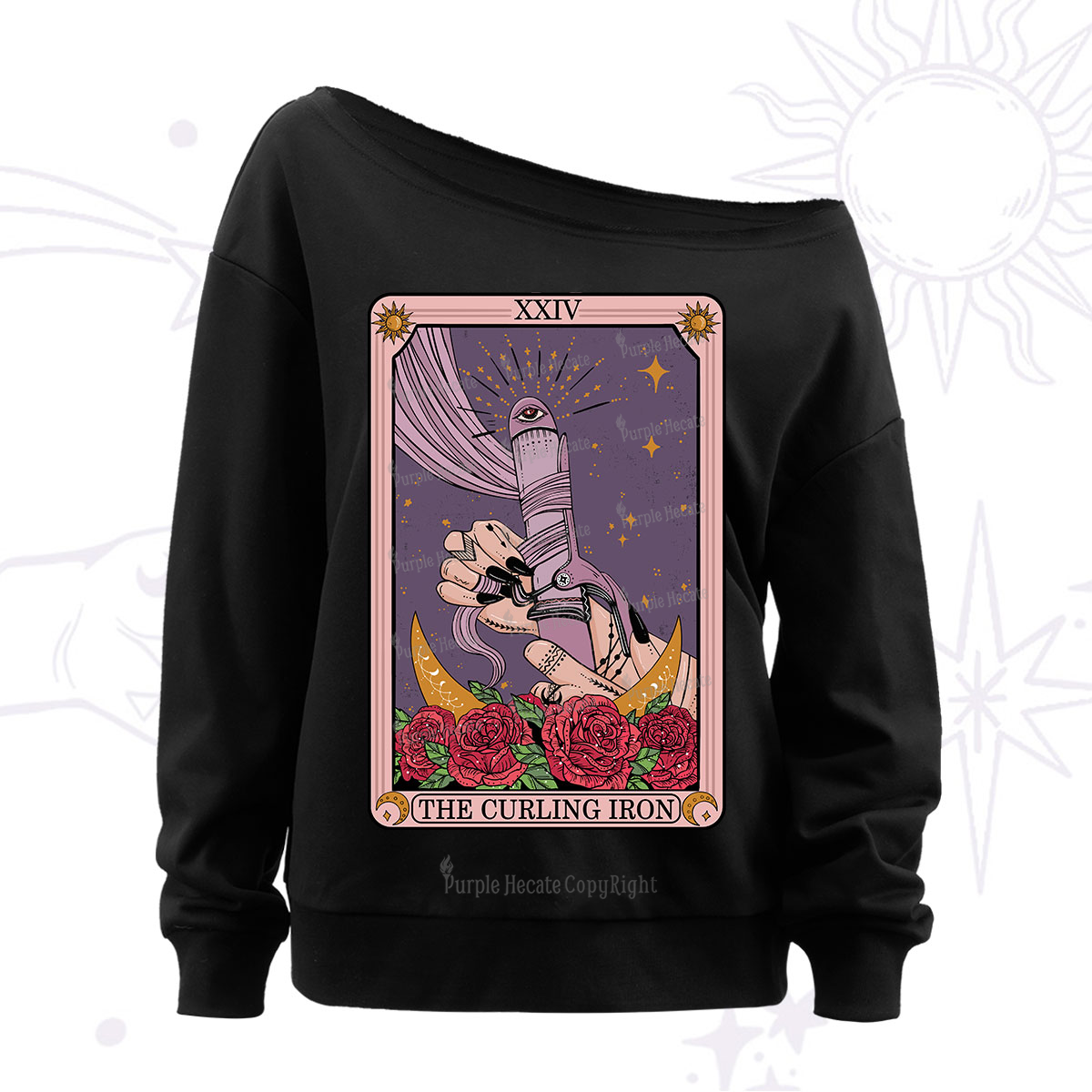 Purplehecate The Curling Iron Tarot Off The Shoulder Sweatshirt