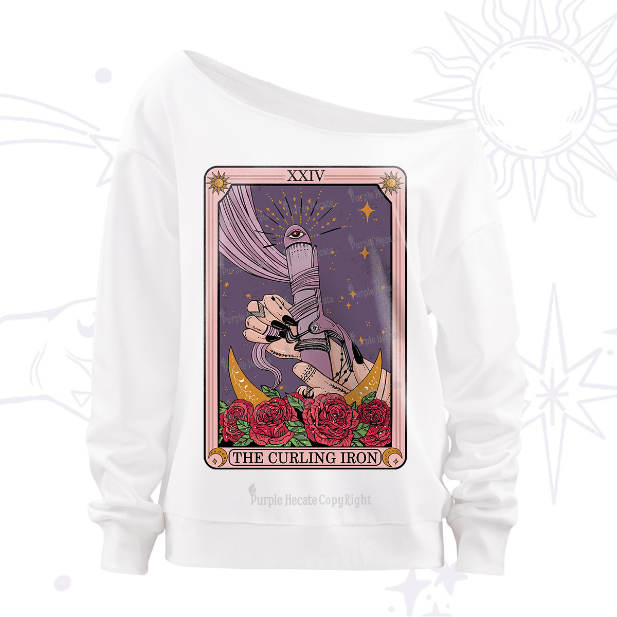 Purplehecate The Curling Iron Tarot Off The Shoulder Sweatshirt