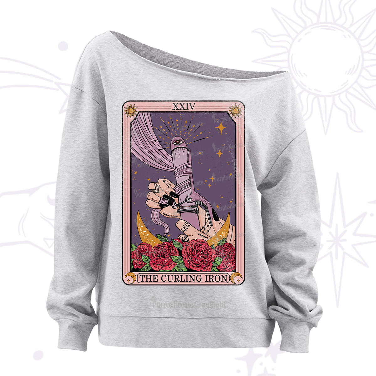 Purplehecate The Curling Iron Tarot Off The Shoulder Sweatshirt