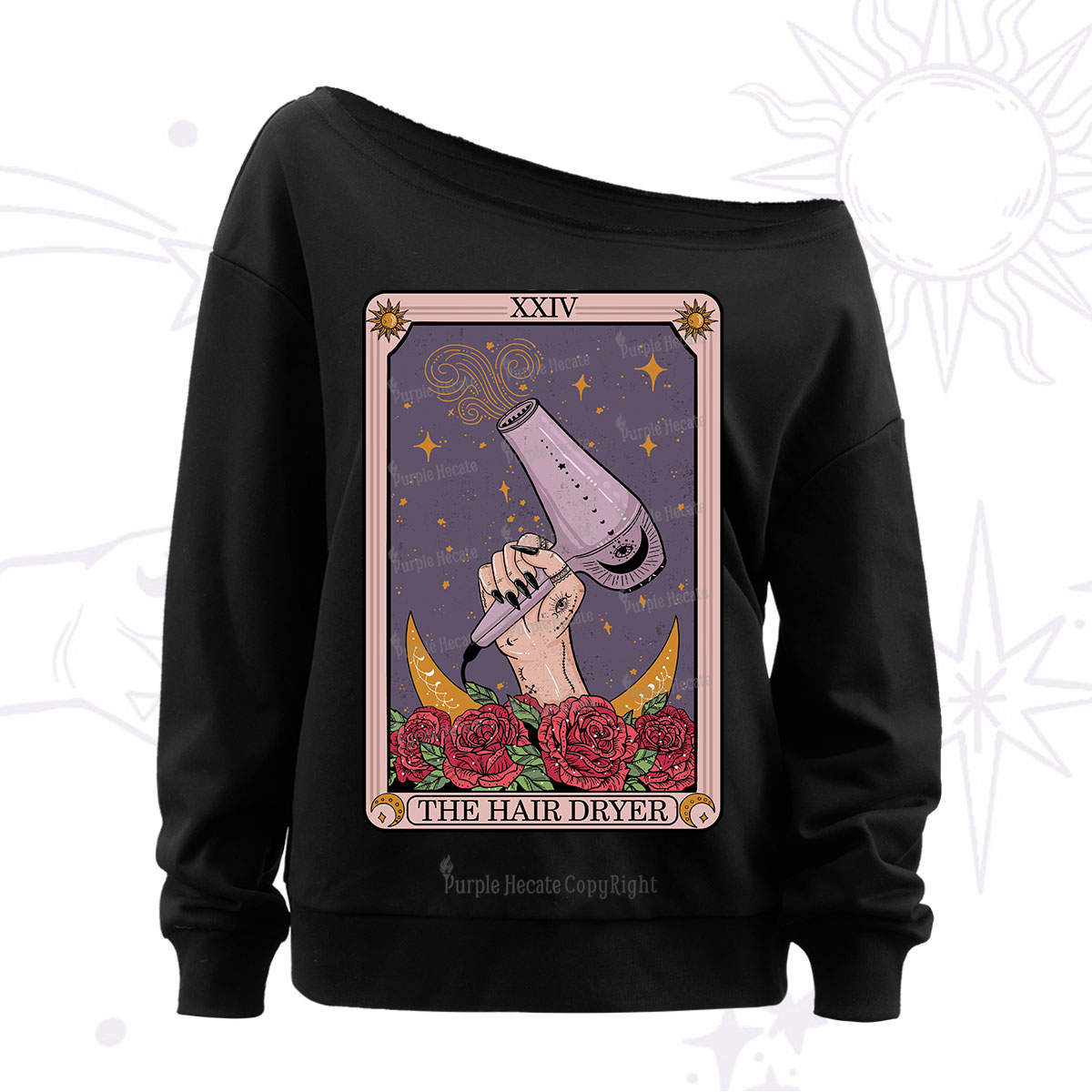 Purplehecate The Hair Dryer Tarot Off The Shoulder Sweatshirt
