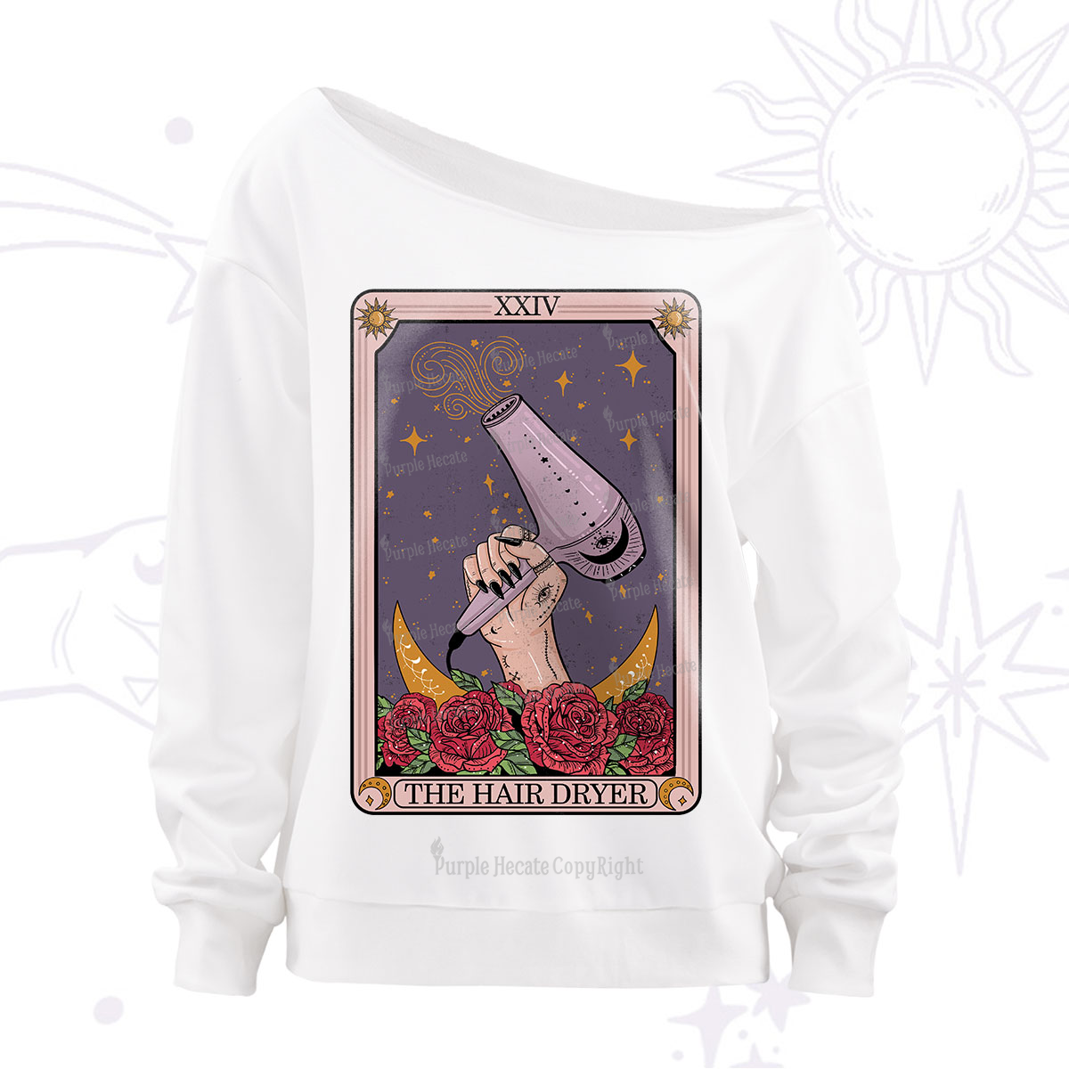 Purplehecate The Hair Dryer Tarot Off The Shoulder Sweatshirt