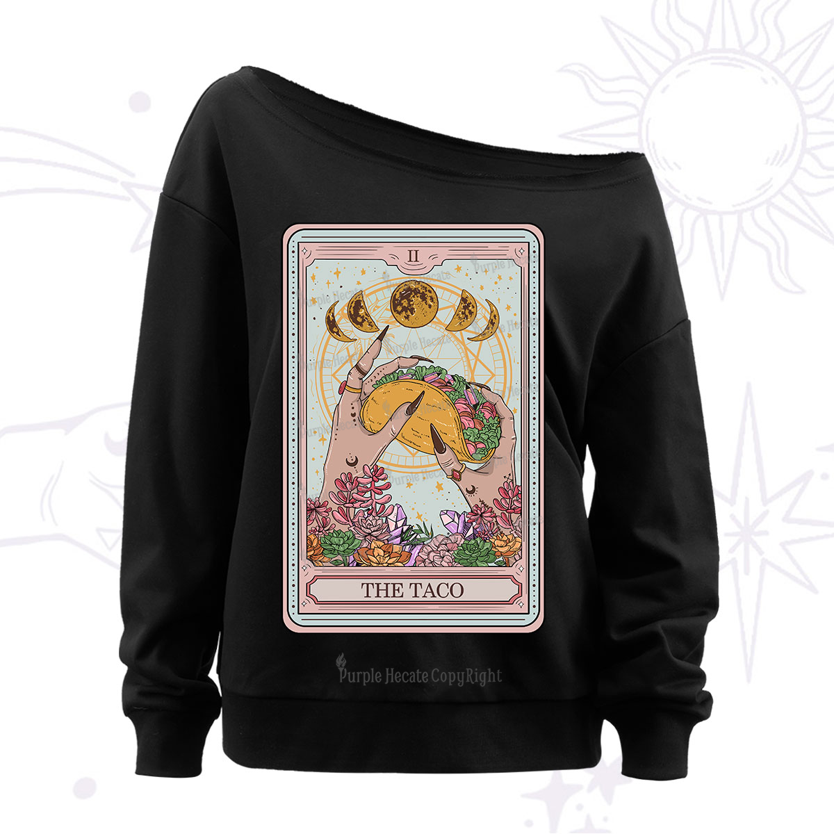 Purplehecate The Taco Tarot Off The Shoulder Sweatshirt