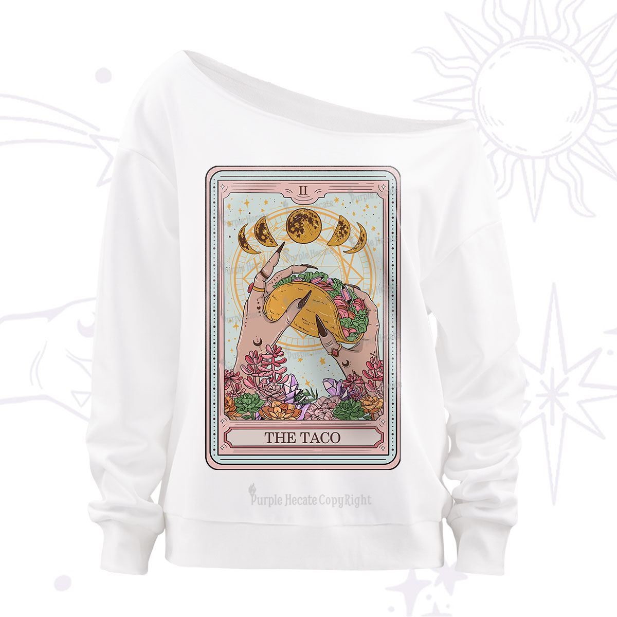 Purplehecate The Taco Tarot Off The Shoulder Sweatshirt